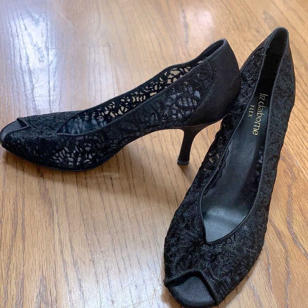 Liz Claiborne Flex Heels, Black Lace
